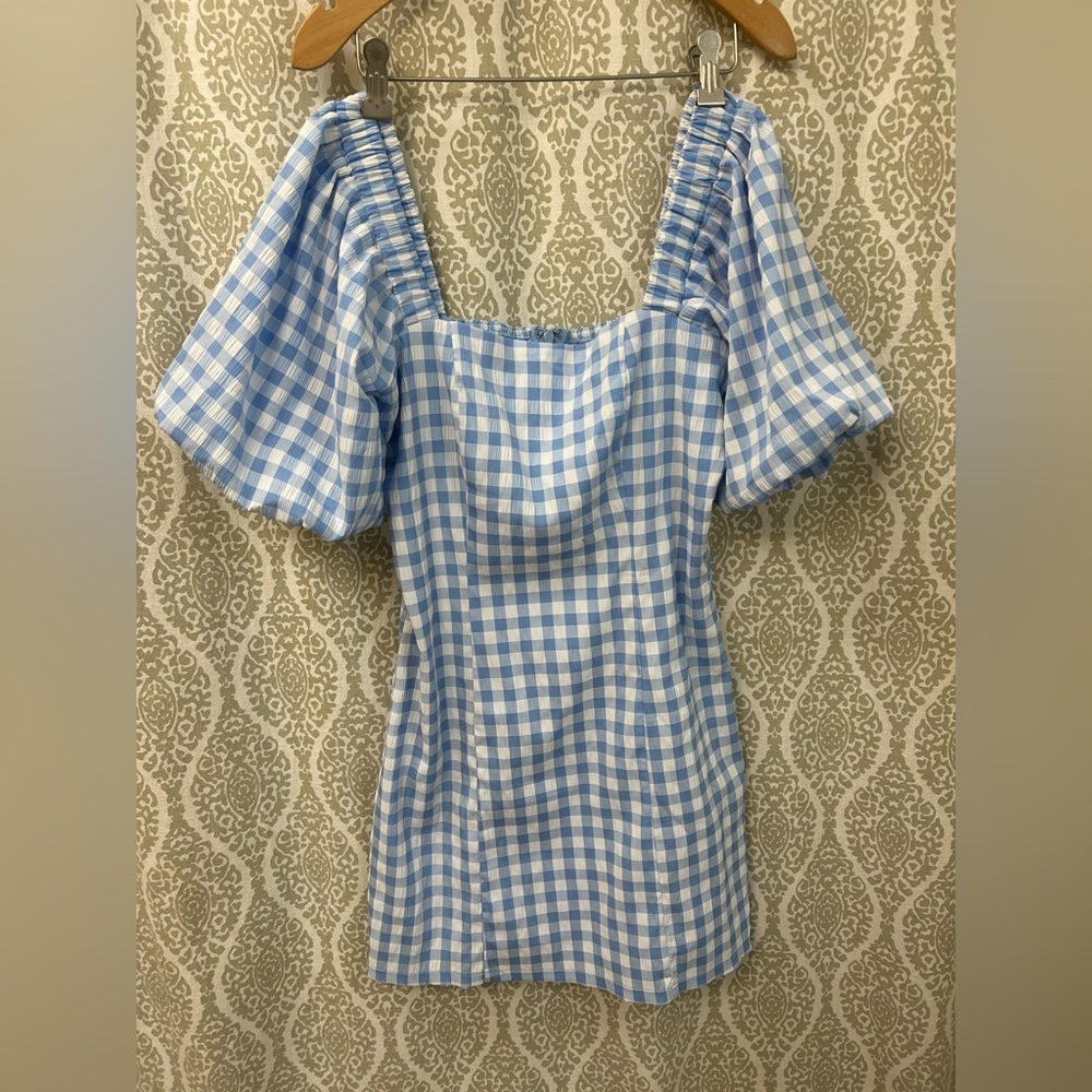 Altar'd State Light Blue Gingham Mini Dress